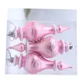 Set of three pink spindle-shaped Christmas tree ornaments with white swirl patterns - Matte Pink Wide Gourd