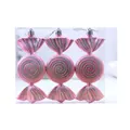 Set of three pink candy-shaped Christmas tree ornaments with silver glitter details - Pink Flat Candy