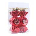 Set of glossy red candy-shaped Christmas tree hanging ornaments in a clear box - Red Flat Candy