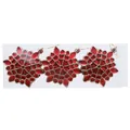 Set of 3 red floral Christmas tree hanging ornaments with shiny gold glitter trim. - Snowflake Red