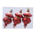 Set of 3 elegant red and gold gourd-shaped Christmas ornaments for holiday tree decoration - Matte Red Fat Gourd