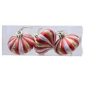 Red white and gold striped gourd-shaped Christmas ornaments set of 3 in clear box - Red Pumpkin Onion