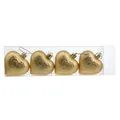 Set of 4 golden heart Christmas ornaments in clear packaging for tree decoration - Small Heart Gold