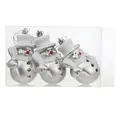 Set of 3 silver snowman Christmas tree ornaments in a transparent SKU display box. - Silver Snowman