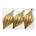 Set of three golden gourd-shaped Christmas ornaments with glitter details in a box - Olive Style 1 Gold