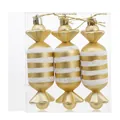 Set of three gold and white striped candy shaped Christmas ornaments for holiday tree - Cylinder Candy Gold