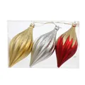 Set of 3 festive Christmas drop ornaments in gold, silver, and red with glitter accents. - Olive Style 1 Mixed Color