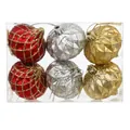 Set of 6 faceted Christmas ball ornaments in red, silver, and gold for tree decor - Grid Onion Mixed Color