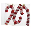 Set of 3 red and glitter white striped Christmas candy cane hanging ornaments in box - Large Cane Red