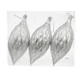 Set of 3 silver teardrop Christmas tree ornaments with diamond texture and glitter - Olive Style 2 Silver