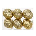 Set of 6 golden faceted Christmas tree ornaments in clear packaging box. - Grid Onion Gold