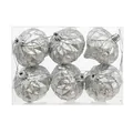 Set of 6 silver Christmas ball and gourd ornaments with glitter for tree decoration - Grid Onion Silver