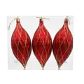 Set of three red gourd-shaped Christmas ornaments with festive gold glitter patterns - Olive Style 2 Red