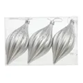 Set of 3 silver water-drop Christmas ornaments with glitter detail in box - Olive Style 1 Silver