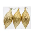 Set of 3 golden gourd-shaped faceted glitter Christmas tree ornaments in clear box - Olive Style 2 Gold