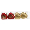 Set of 4 red and gold heart-shaped Christmas tree ornaments with glitter details - Small Heart Mixed Color 1