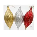 Set of 3 festive gold silver and red spindle Christmas ornaments with glitter details - Olive Style 2 Mixed Color