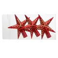 Set of three red Christmas tree star toppers with gold glitter stripes in clear box - Tree Top Star Red