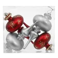 Red and silver Christmas finial ornaments set displayed in a clear plastic box - Large Water Drop Red Silver