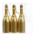 Golden glitter champagne bottle Christmas tree hanging ornaments set of 3 in a box - Wine Bottle Gold
