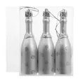 Set of 3 silver champagne bottle Christmas ornaments with glitter dots and hanging strings - Wine Bottle Silver