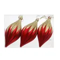 Elegant red and gold glitter teardrop Christmas ornaments set of 3 in clear box - Olive Style 1 Red