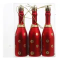 Set of three red champagne bottle Christmas tree ornaments with sparkly gold glitter dots - Red Wine Bottle