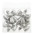 Set of 4 silver glitter bow ornaments for Christmas tree decor in clear storage box - Silver Bow