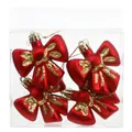 Set of four festive red bow-shaped Christmas tree ornaments with gold glitter accents - Bowknot Red