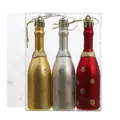 Set of 3 mini champagne bottle Christmas ornaments in gold, silver, and red - Wine Bottle Mixed Color
