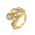 Chunky gold-plated stainless steel open ring with multiple clear bezel-set zircons - Round White Zirconia (JZ002-8)