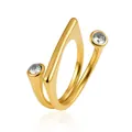 Elegante 18K vergulde roestvrijstalen open ring met twee sprankelende zirkonia steentjes - Vierkante witte zirconia (JZ002-3)