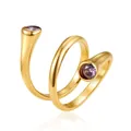 Elegant 18K gold plated stainless steel spiral ring with purple zircon stones. - Swirl Pink Zirconia (JZ002-5)