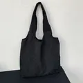 Elegant black embroidered lace butterfly tote bag, large capacity stylish shoulder bag - Black Leaf Texture
