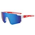 Professionelle Kinder-Sportsonnenbrille mit blauen Spiegelgläsern und UV400-Schutz weiß-rot. - Weißer Rahmen Blauer Spiegel