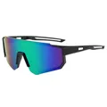 Kinder UV400 Sport Sonnenbrille mit grün verspiegelten Gläsern und schwarzem Rahmen - Schwarzer Rahmen Grüner Spiegel