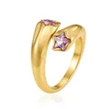 18K gold-plated stainless steel open ring with two pink star-shaped zircon stones - Star Pink Zirconia (JZ002-1)