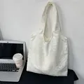 White floral lace embroidered tote bag, large capacity canvas shoulder bag for women - White Leaf Texture