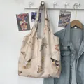 Large capacity canvas tote bag with vintage butterfly print for women's casual outings - Apricot Butterfly
