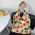 Vintage red and green floral print canvas tote bag with large capacity for women - Red Green Flower