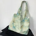 Artistic canvas tote bag with a landscape mountain print for casual daily outings - Green Landscape