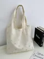 Elegant cream canvas tote bag featuring delicate pastel floral embroidery for women - 3D Floral Embroidery