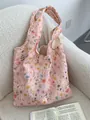 Artistic floral embroidered pink lace canvas shoulder bag with large capacity - Embroidered Floral Pink