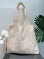 Artistic pale pink canvas tote bag with delicate white butterfly embroidery - Pink Leaf Embroidery