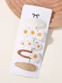 Joli ensemble de 5 barrettes à cheveux en tissu à motifs marguerites sur carte blanche - Combinaison de 5 Pièces (5R) / 5 Pièces