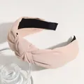 Elegant nude beige knotted wide headband with soft fabric texture for stylish women - Nude