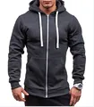 Men's casual slim fit zip-up hoodie in charcoal grey with white drawstring and zipper detail - S / Dark Gray