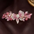 Elegant pink crystal bow and flower spring hair clip for women's hair accessory - Red Bowknot