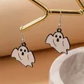 Halloween theme white enamel ghost drop earrings variant with spooky smiling face - Cartoon White Ghost