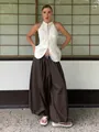Pantaloni a lanterna larghi marroni stile street casual da donna, vista completa - Taglia S / Marrone